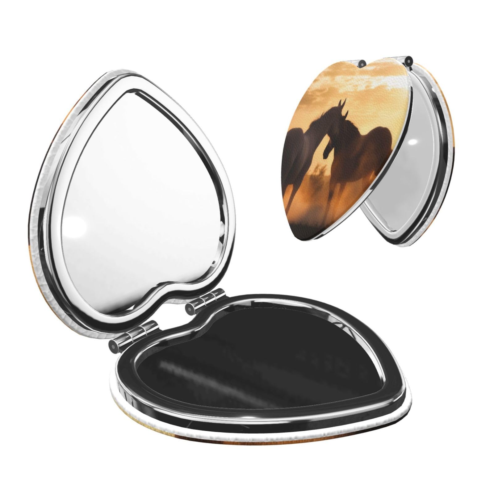DWVTSLH Horses in Love Compact Mirror for Purse, Double-Sided 2X/1X Magnifying Mirror for Women Men, Travel Makeup Mirror for Handbag, Handheld Vanity Mirror for Gift