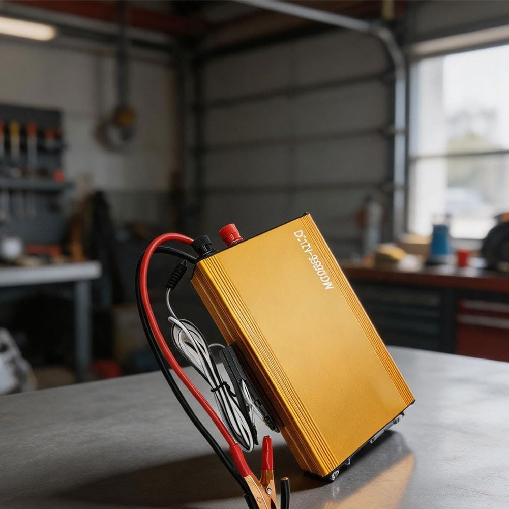 20-Transistor-Wechselrichter, 12 V, hohe Ausgangsleistung, einstellbare Frequenz für Standard-12-V-Batterie, Wohnmobil, Marine, Solar-Metallgehäuse, kompakte Größe, gelb, netzunabhängige mobile