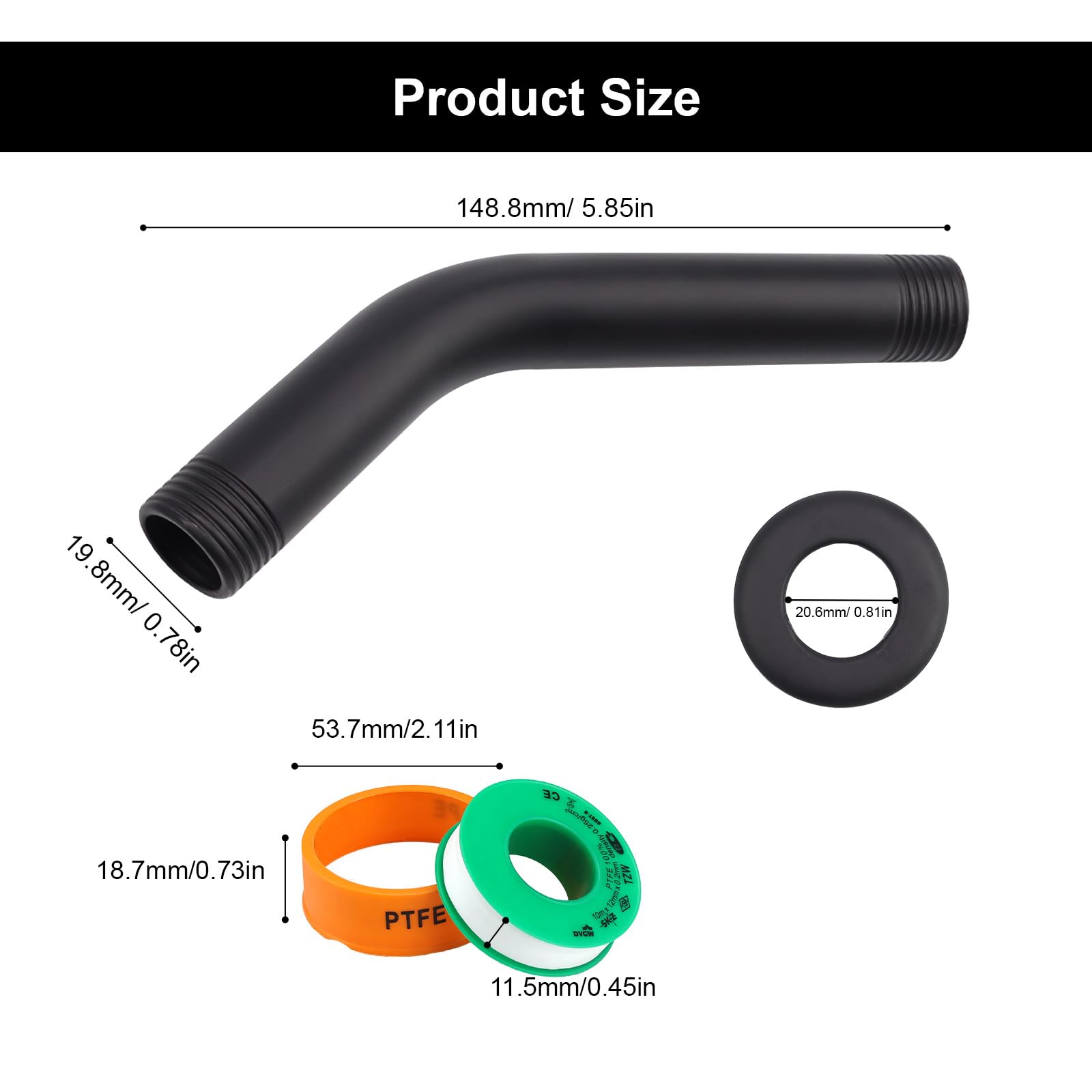 Braccio Doccia Estensibile 15 cm in Acciaio Inossidabile Nero, Finitura Cromata con Fascia Valvola e Base Decorativa, Compatibile con Soffioni Doccia Fissi ed Estensibili