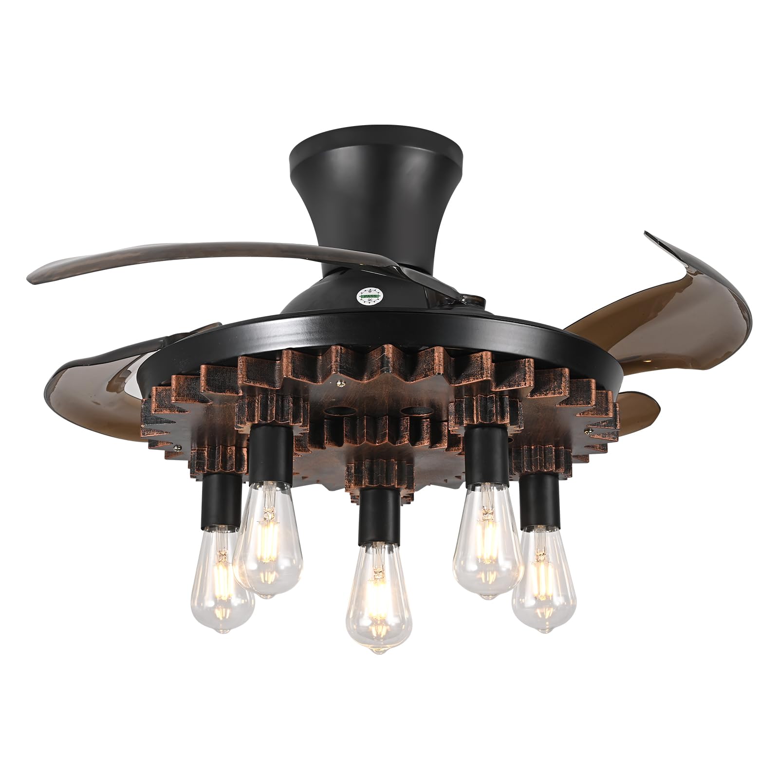 Minfeng Retractable Ceiling Fans with Lights and Remote, 48 Inch Farmhouse Ceiling Fan with Reversible Noiseless DC Motor, Industrial Wooden Ceiling Fans 6 Speed, Timer, for Bedroom/Living Room