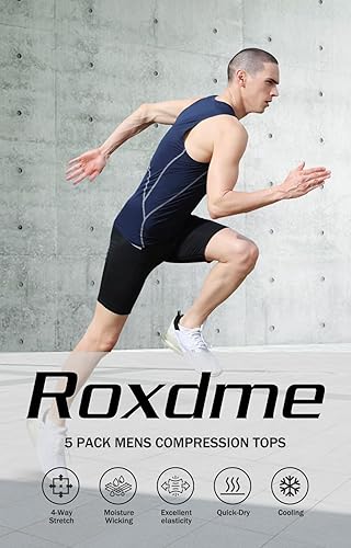 Miniatura 4 de Paquete de 5 camisetas de compresión atléticas para hombre, sin mangas, para correr, baloncesto, entrenamiento, capa base