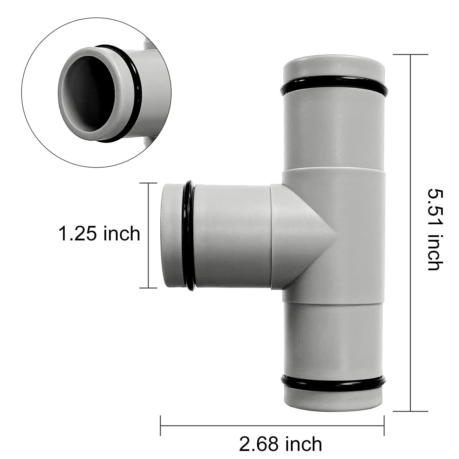Adaptador de manguera de repuesto para bomba de piscina de 3,25 cm de diámetro, junta en T, gris (3 interfaces)