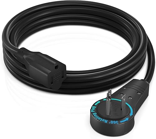 Miniatura 1 de Maximm - Cable de extensión con enchufe plano que gira 360 3 clavijas 16 AWG color negro cumple con estándares UL