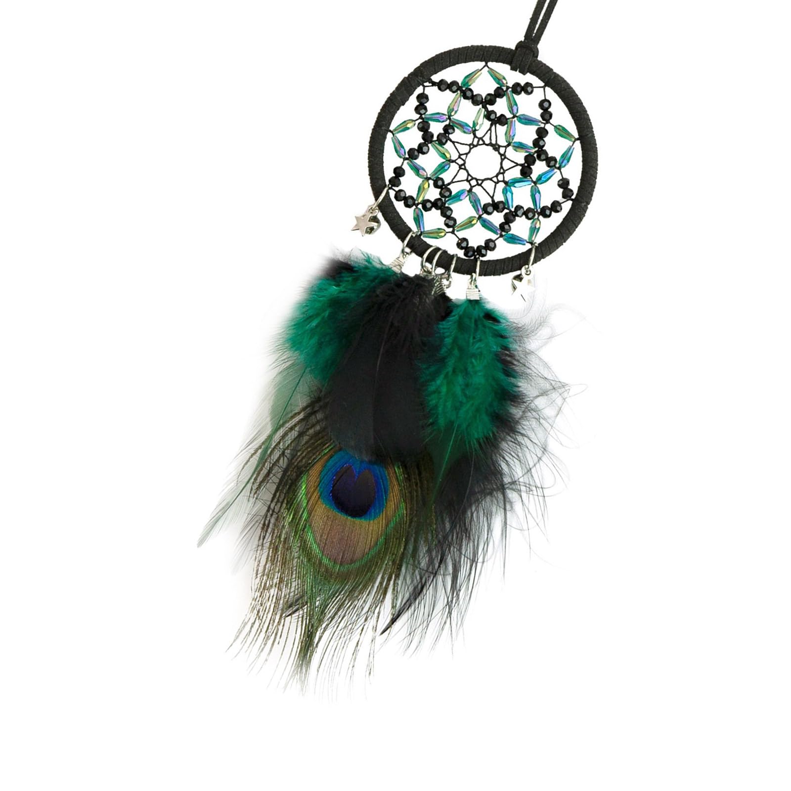 Peacocks Feathered Dreamcatchers Wall Art with Star Pendants Handwoven Beaded Windchimes Hanging Ornament Car Decoration Handwoven Beaded Windchimes