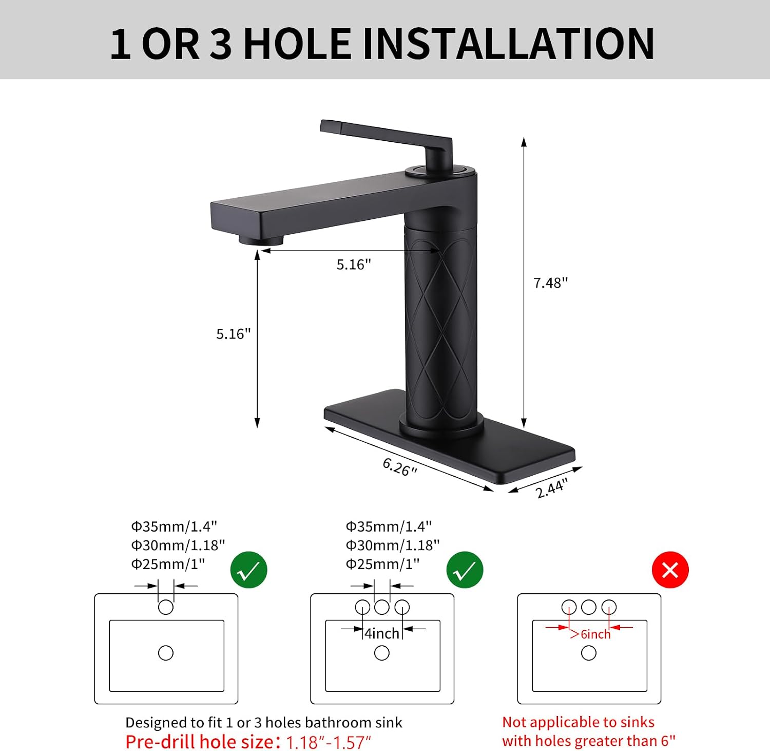 Bathroom Faucets Brass Bathroom Sink Faucet with Single Handle Suitable for 1 or 3 Holes Rv Lavatory Vanity Washbasin Faucets, Leak-Free Faucet with Deck Plate Modern Mixer Matte Black