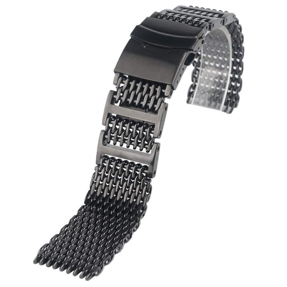 20mm 22mm 24mm Męski pasek do zegarka ze stali nierdzewnej Shark Mesh Pasek na nadgarstek Luksusowa wymiana bransoletki Zwart Push Button (jeden kolor 24mm)
