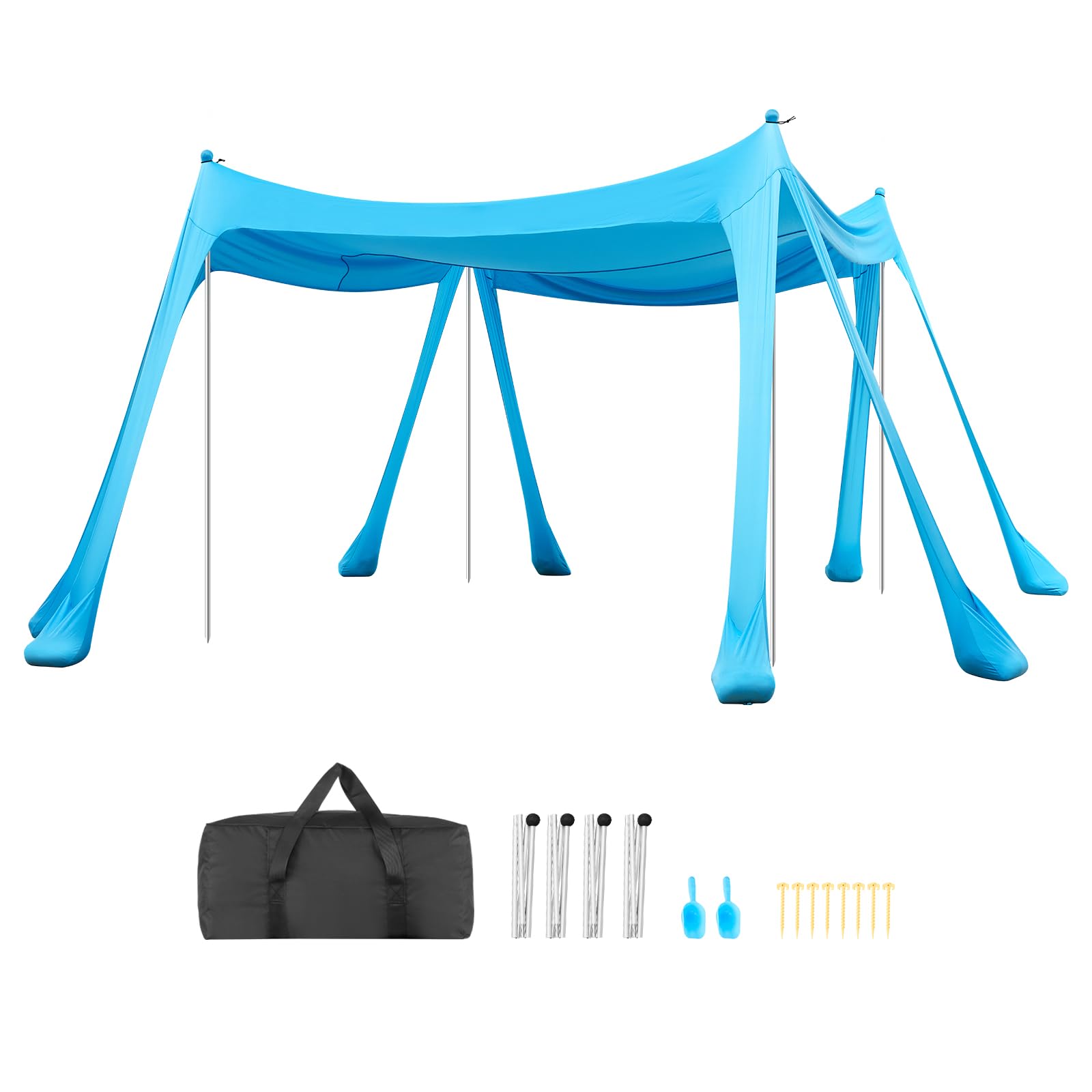 VEVOR Tenda Parasole da Spiaggia Protezione Solare UPF 50+ Portatile 3x3x2 m, Tenda da Spiaggia Parasole con Sacchi di Sabbia Ancoraggio Pali di Supporto, per Campeggio Viaggio Pesca, Blu