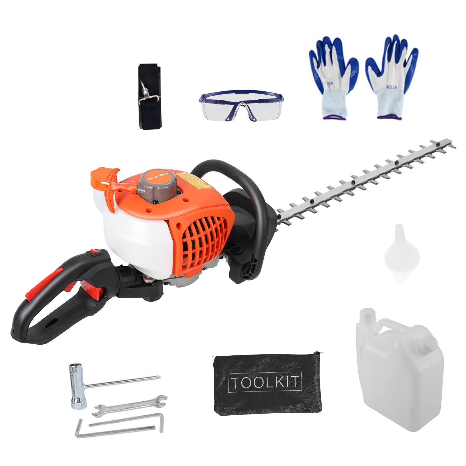 Cortasetos de gasolina de 26 cc y 7500 rpm con mango principal giratorio de 180°, cortador de setos de 2 tiempos con cuchillas de doble acción de 24 pulgadas, cortador de arbustos de gas con