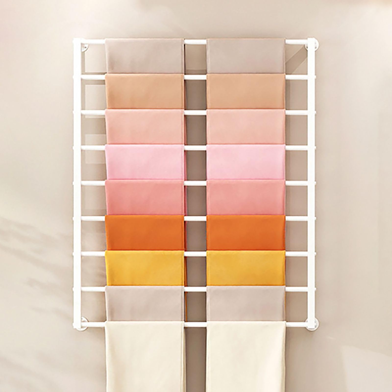 DETMOL Wall-mounted metal scarf rack with clothes rail, ideal for clothing stores and retail outlets. Suitable for storing scarves and trousers.