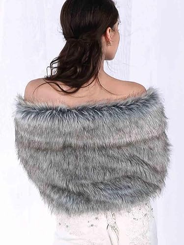 Miniatura 20 de Aukmla Bufanda de piel de boda para mujer con broche de diamantes de imitación para novia y damas de honor A-Marrón