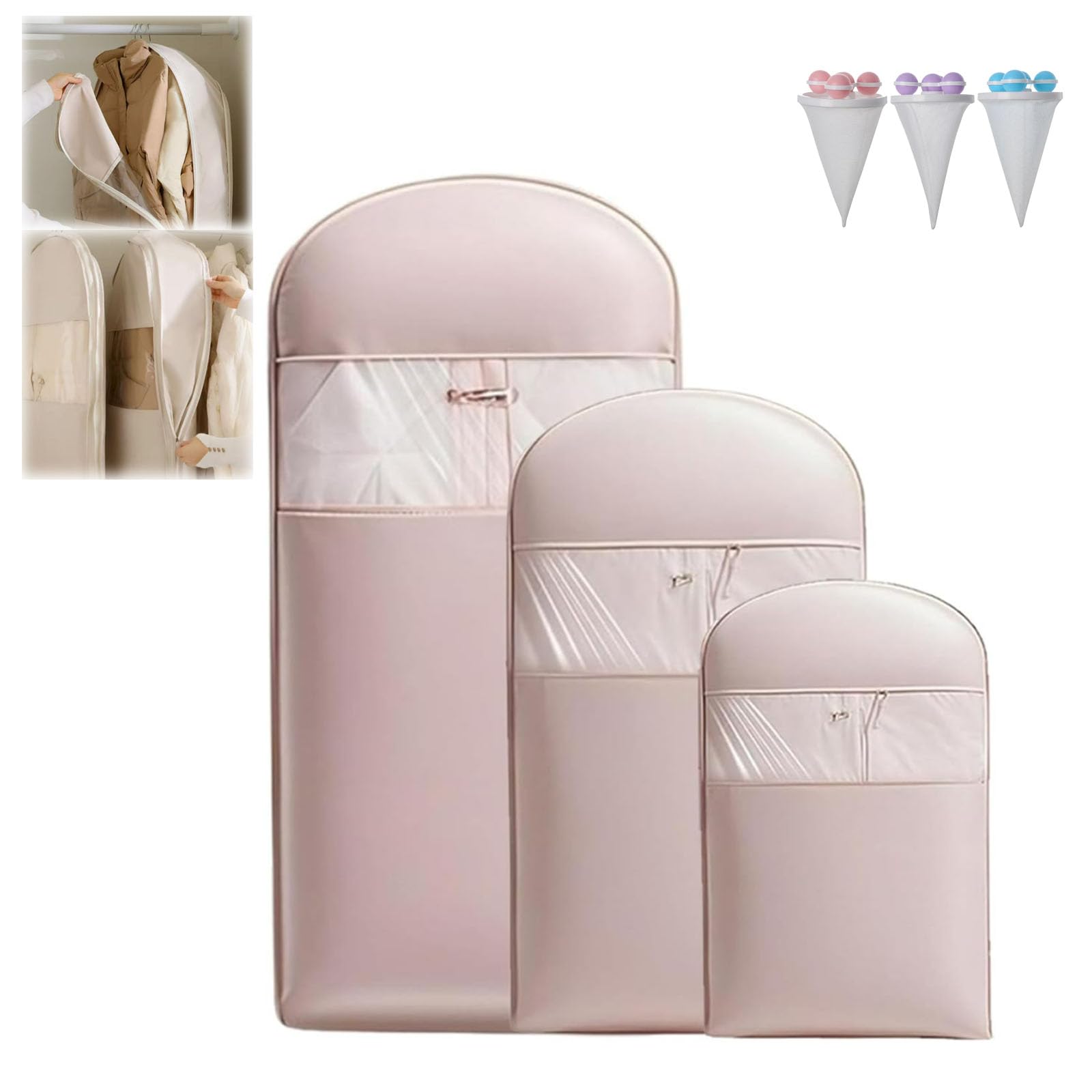 Bolsa Colgar Ropa Cremallera, Bolsa Transparente Colgar Ropa, Funda Guardapolvo Abrigo Plumas, Protector Colgante Abrigos (Pink, M+L+XL)
