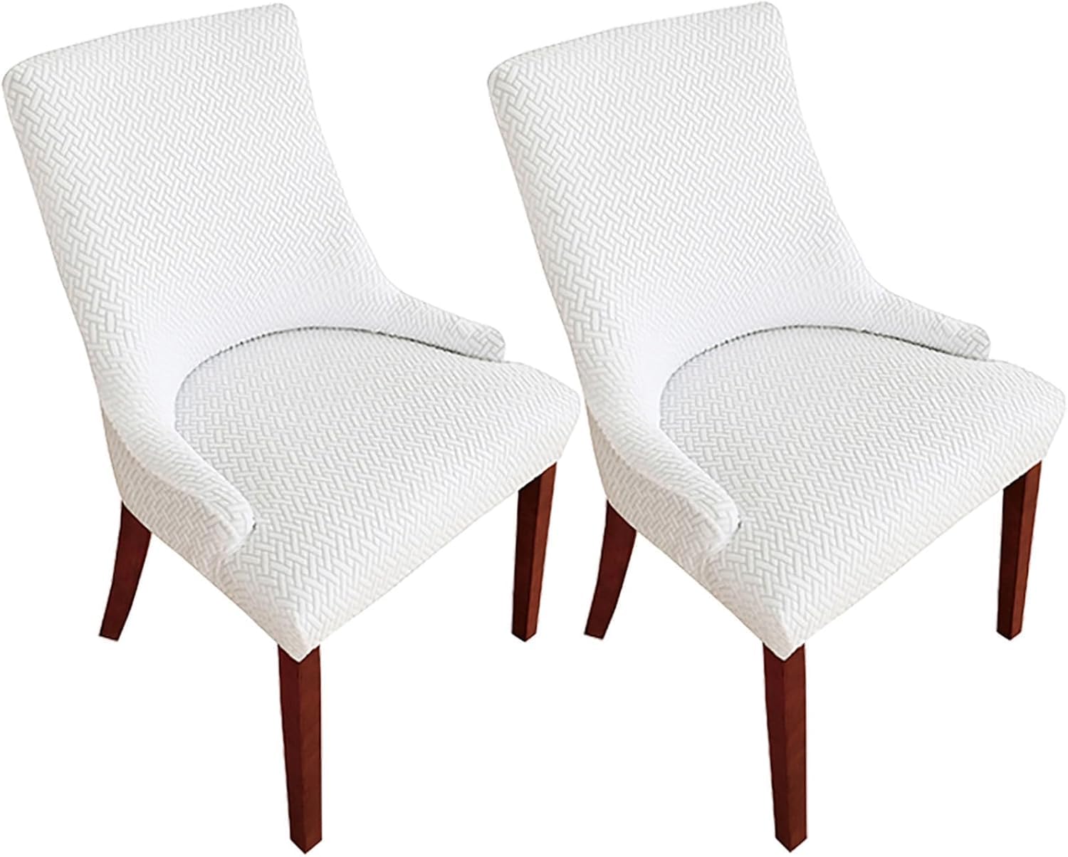 HACLEN Wingback Side Chair Slipcovers, Stretch Wingback Armchair Covers Reusable Kitchen Dining Chair Covers Washable Sloping Armchair Cover (White,Set of 2)