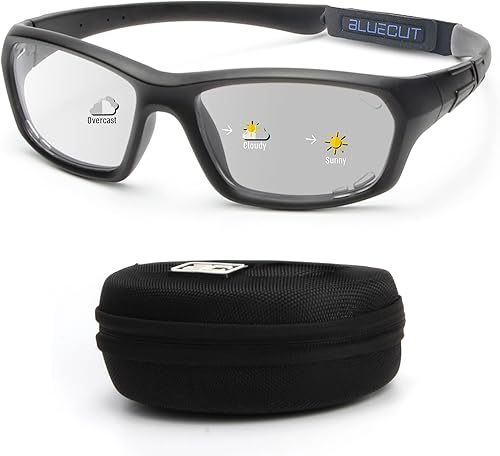 BLUE CUT Gafas de protección deportiva, lentes fotocromáticas, gafas de seguridad para baloncesto, pickleball para deportes de interior y exterior
