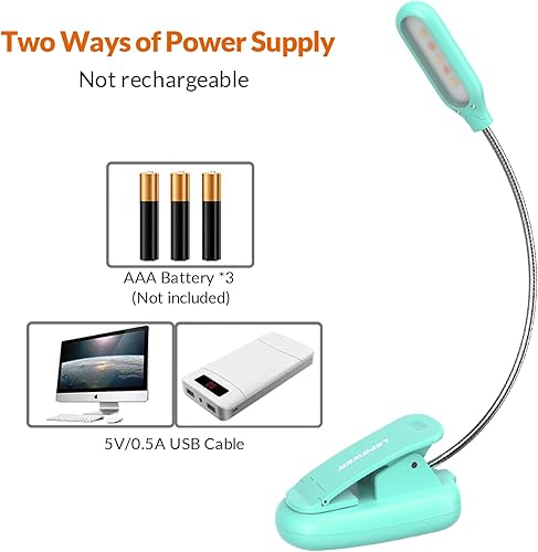 Miniatura 3 de LEPOWER Luz de libro con clip, luz de lectura, luz de clip con 5 LED para el cuidado de los ojos, 3 colores cambiables, lámpara de lectura portátil,