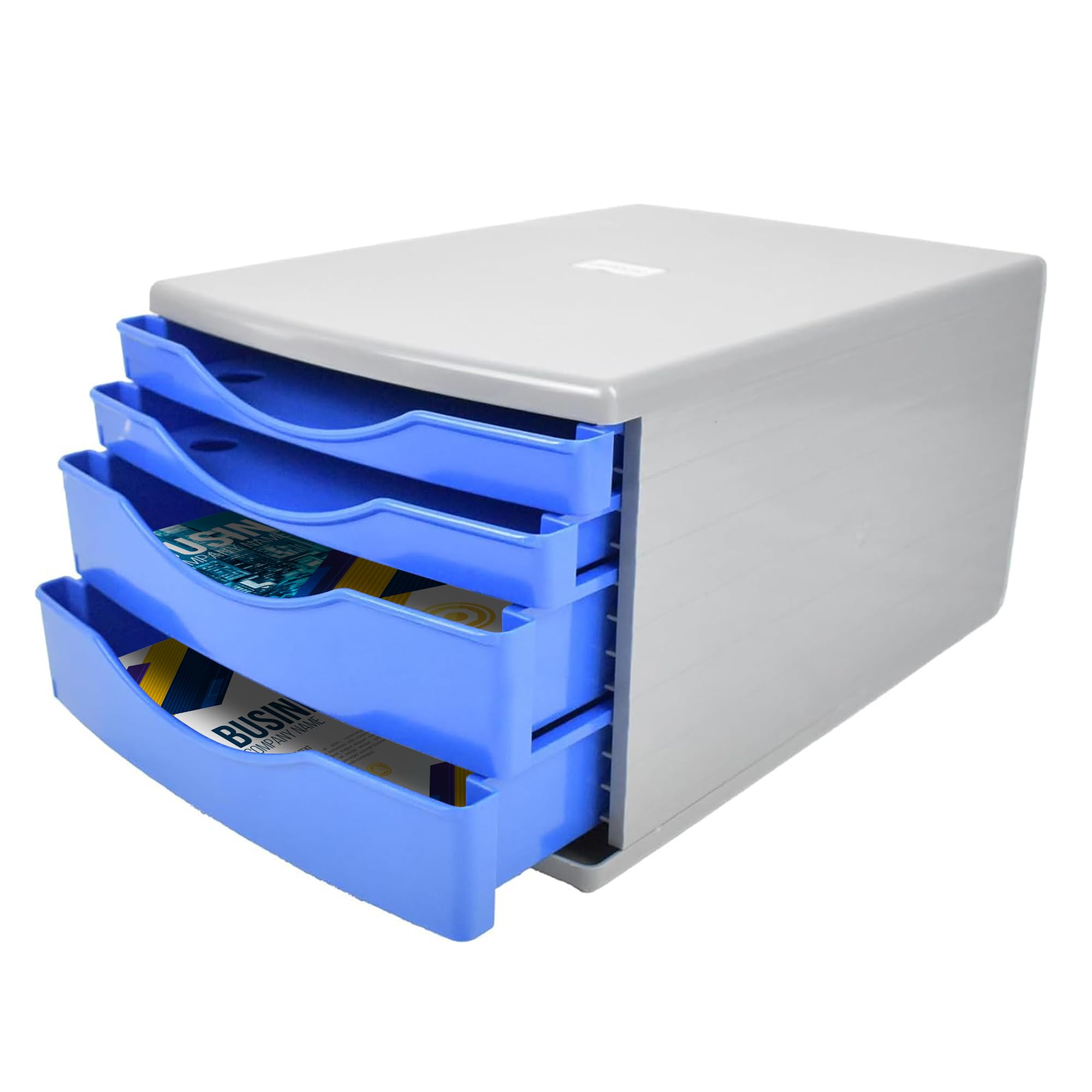 Deflecto® Blue Desk Drawer Set featuring 2 x 30mm and 2 x 60mm drawers In Warm Blue Desk Organiser Drawers - Small Storage Drawers - Desk Storage Drawers