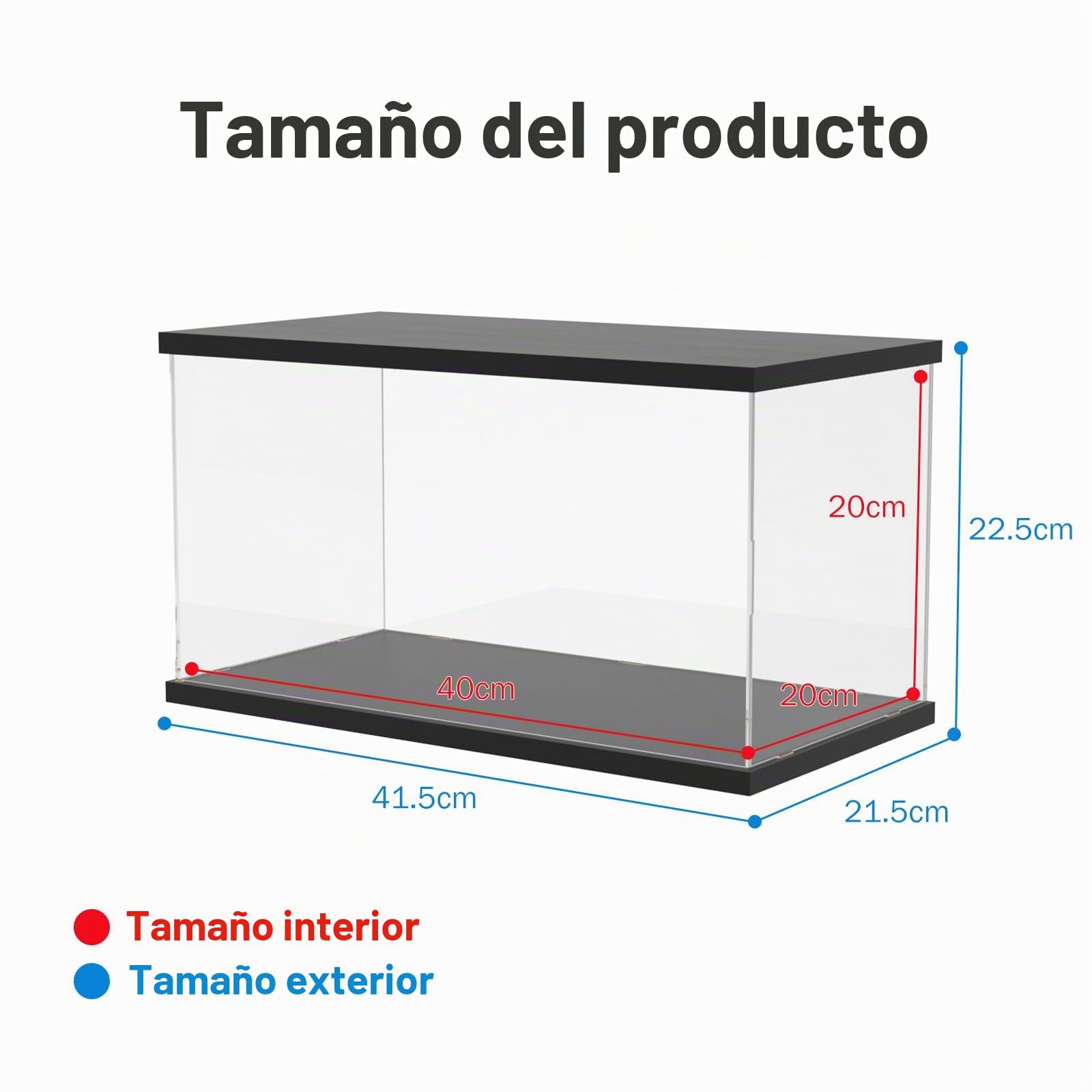 Vitrina Expositora con Luz, Transparente Vitrina Acrílica para Lego 11375 10337 10295 42204 10330 Modellini Auto , Antipolvo Expositor Metacrilato Caja para Coleccionables, 40x20x20cm, Negro