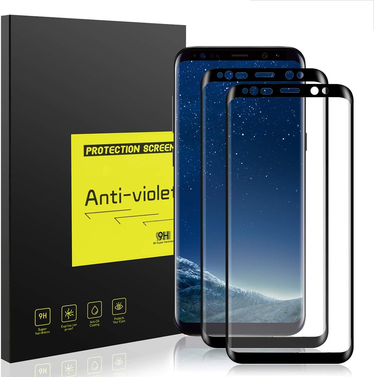 [2 Pack] Samsung Galaxy S8 Plus Screen Protector, Alfort Tempered Glass Screen Protector Film [Full Coverage] 0.26mm 9H Hardness Protective Film for Samsung Galaxy S8 Plus Smartphone [Black]