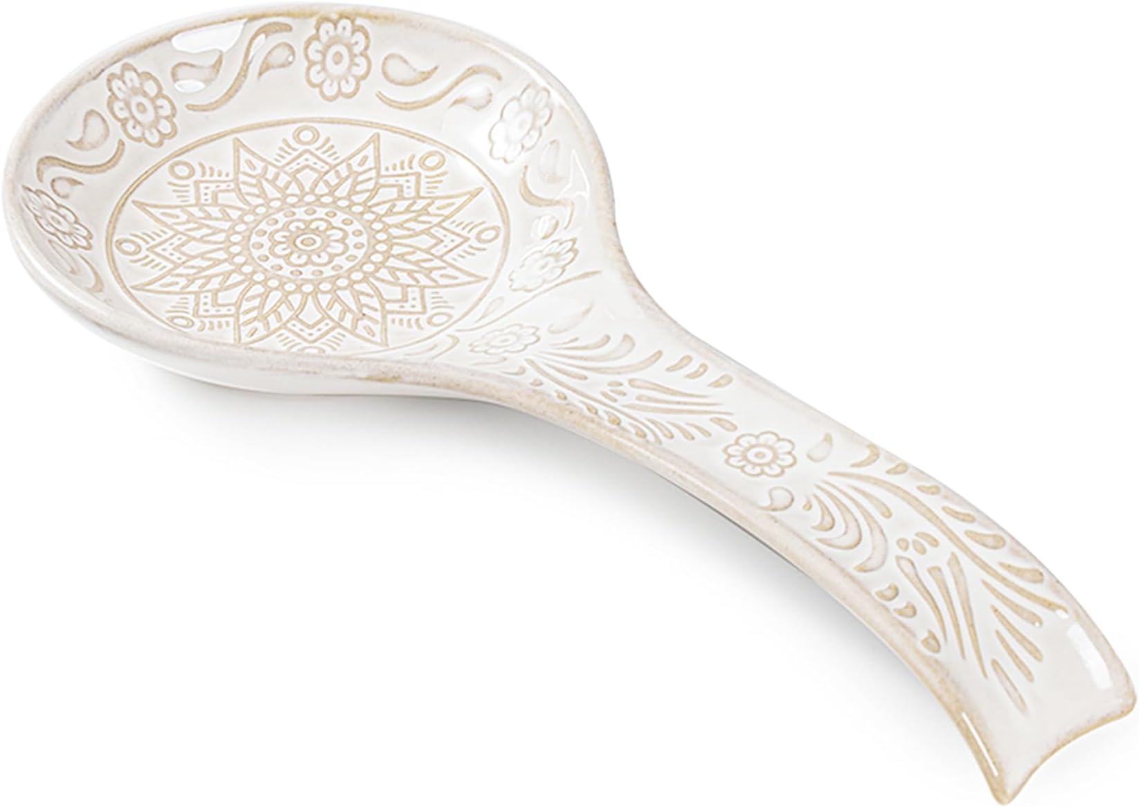 Ceramic Spoon Rest, 9 Inches Large Spoon Holder for Kitchen Counter, Kitchen Accessories, Dishwasher Safe, White