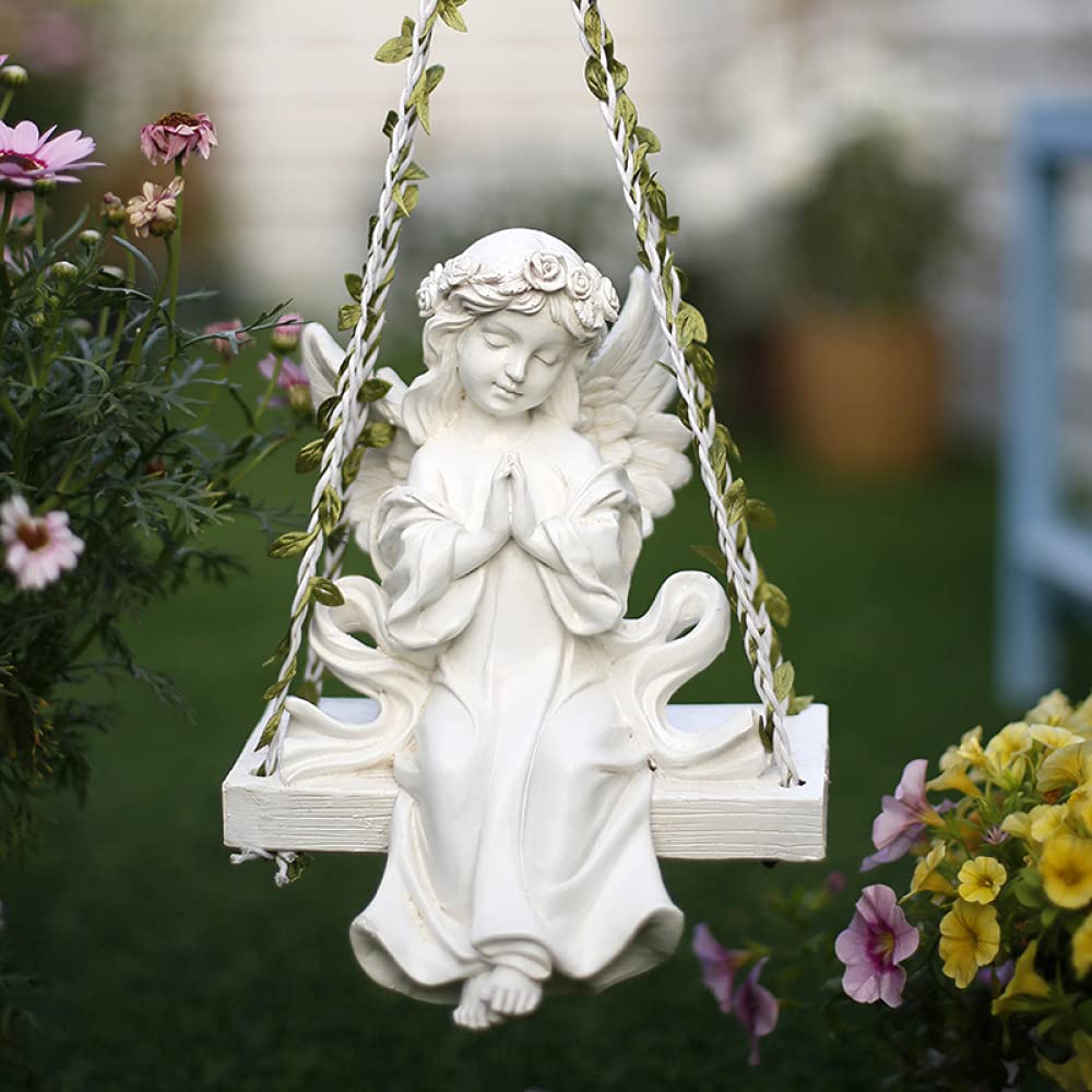 Garten Ornament Sitzen Fee Figur Schaukel Engel Statue Betende Skulptur Memorial Angel Garden Feature,White