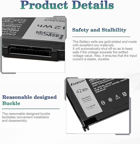 Miniatura 4 de 42Wh WDX0R - Batería de repuesto para laptop Dell Inspiron 13 15 5000 7000 Series 5570 7579 5567 5379 5579 7573 7378 5378 3780 3790 5565 5777 0 736