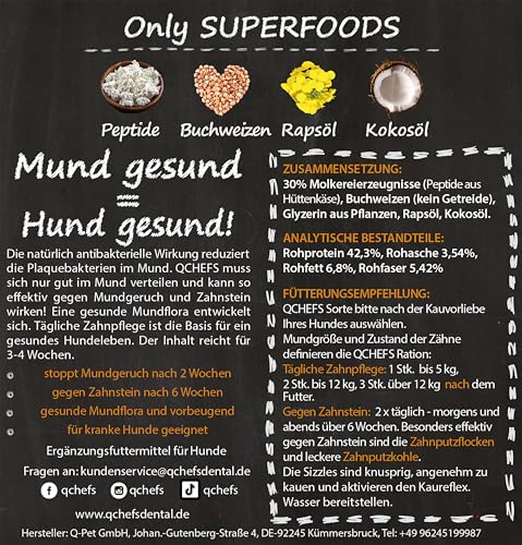 QCHEFS 1X Sizzles: Hunde Zahnpflege antibakteriell gegen Mundgeruch und Zähne geputzt- als getreidefreie-hypoallergene Leckerlis nach dem Hundefutter-perfekt