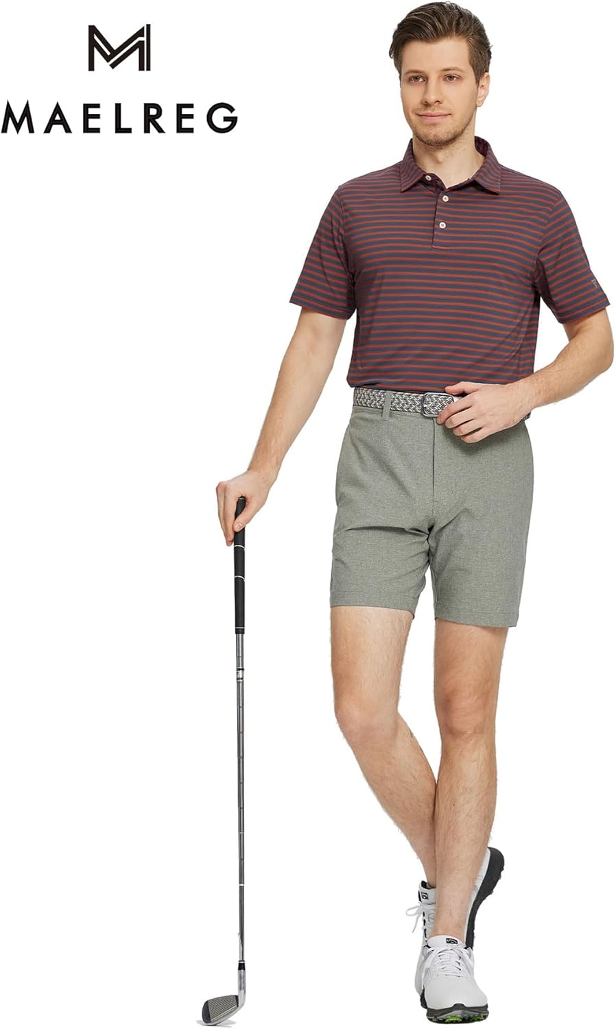 M MAELREG Golf Shirts for Men Short Sleeve Dry Fit Casual Striped Performance Moisture Wicking Collared Mens Polo Shirts