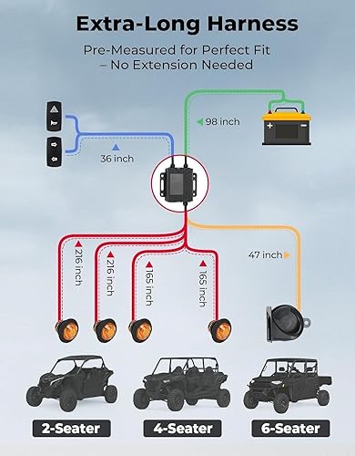 Miniatura 4 de KEMIMOTO Kit de señal de giro UTV con bocina, precableado, encendido y listo para usar UTV ATV intermitente con interruptor basculante, luz