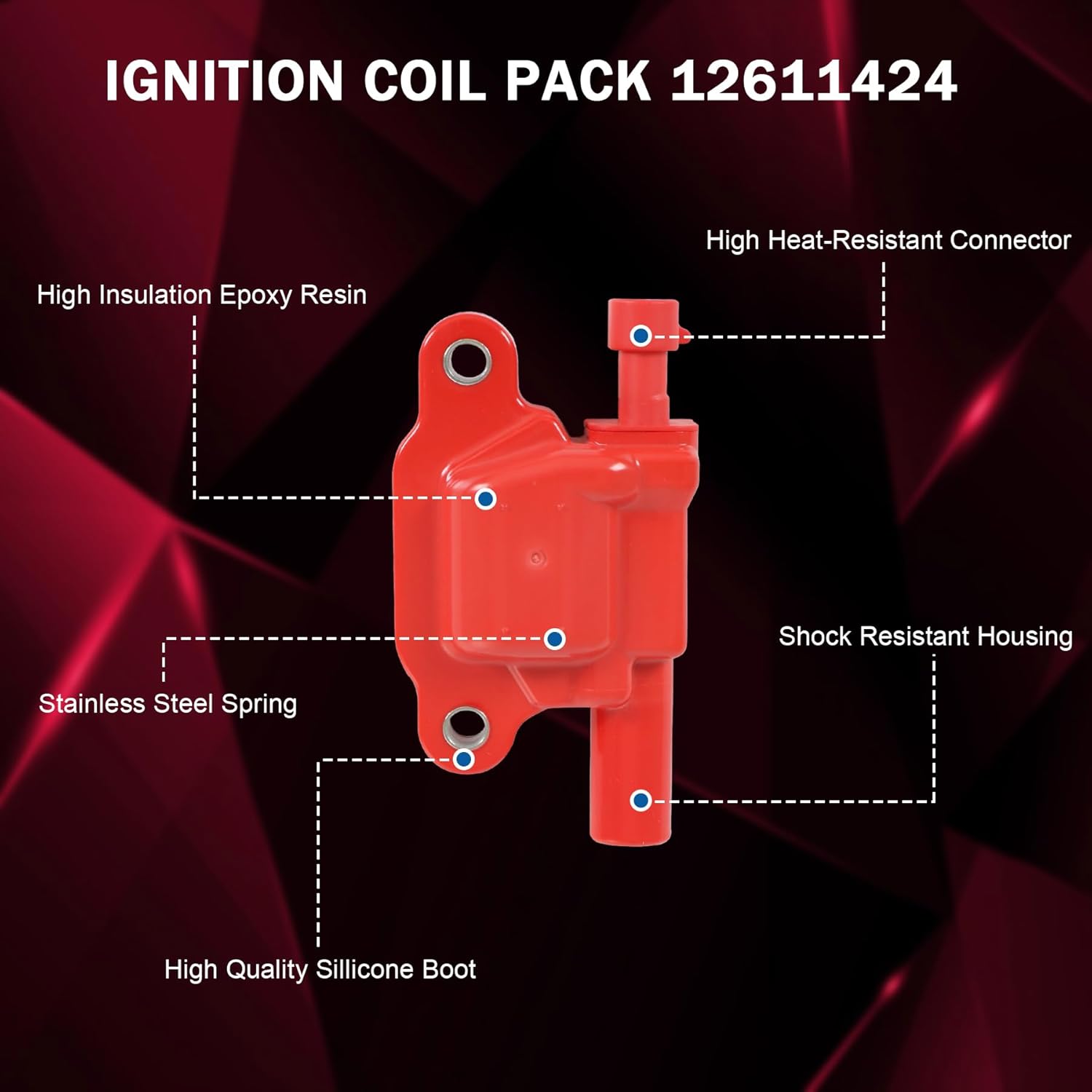 Ignition Coil Pack 12611424 Set of 8 Red Replacement For Chevy GMC Cadillac CTS Escalade Express 1500 2500 3500 4500 Replace UF-413, 12619161, 12570616, 12563863, 8125706160, 33-1192, D510C
