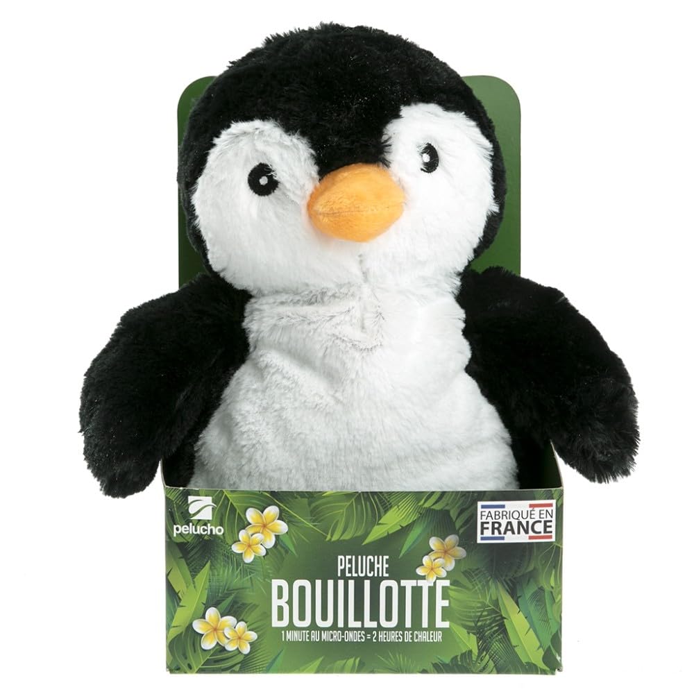 PELUCHO - Peluche Borsa dell'Acqua Calda Pinguino - Made in France - Lavanda e Grano - Calore - Benessere - Morbidezza - Borsa dell'Acqua Calda secca - Borsa dell'Acqua Calda per Bambini - Borsa