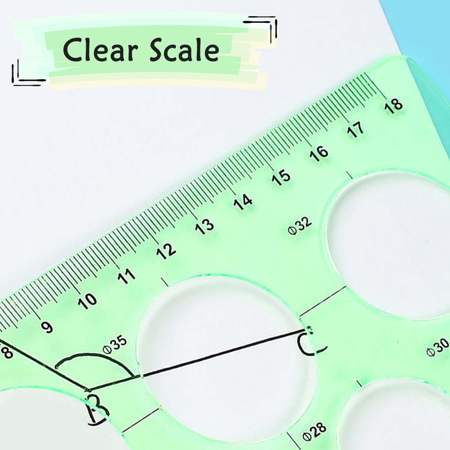 RIVIEVAL 2 Pcs Circle & Geometric Stencils Plastic Drawing Templates Measuring Templates Rulers for Drawing Measuring Designing (Green) - Image 4
