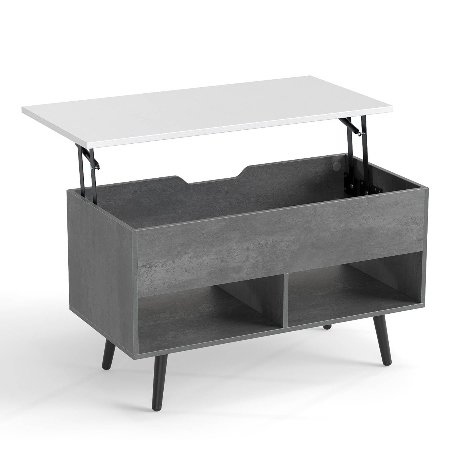 Multigot Lift Top Coffee Table, Wooden Snack Sofa Side Tea Table with Hidden Compartment and Open Shelf, Retractable Cocktail Center Table for Living Room and Bedroom (Gray)