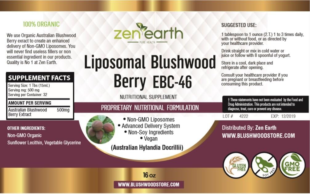 Liposomal Blushwood Berry Extract 16 oz Non Gluten, Non Soy, Non GMO - Lab Tested and Certified