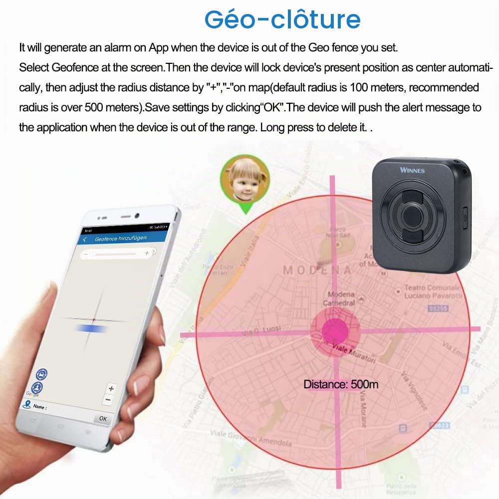 4G Tracker GPS avec Carte SIM Winnes Traceur GPS Mini Taille pour Enfants Personne âgées Valise avec Alarme Sonore SOS Boutons Personnalisés Étanche Longue Veille Suivi Historique APP sans Abonnement