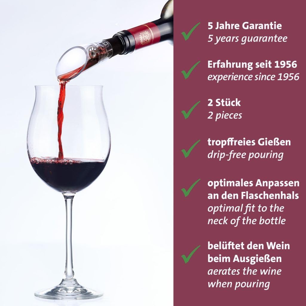 Westmark Simo Decanter Pourer - High Quality Wine Pourer with Aeration - Suitable for Many Wine Bottles - Good Sealing - Plastic, Stainless Steel, Rustproof, Pack of 2