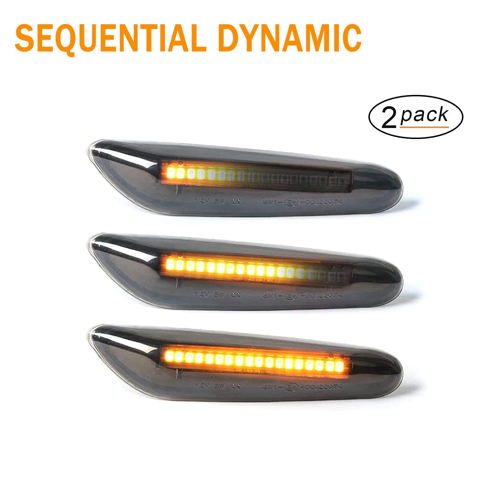 Frecce Laterale Dinamico a LED per BM-W E92 E46 E87 E81 E36 E90 E91 E60 E61 E88 E93 E53, Indicatori di Direzione Laterale a LED 2 Pezzi Nero Canbus