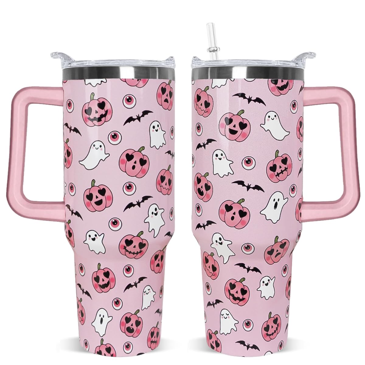 Rcvlauf Halloween Tumbler 40oz Ghost Tumbler Spooky Bat Leak Proof Cups with Handle and Straw Insulated Water Bottle Coffee Travel Mugs for Halloween Decor Gifts for Women Goth Witchy (1PCS)