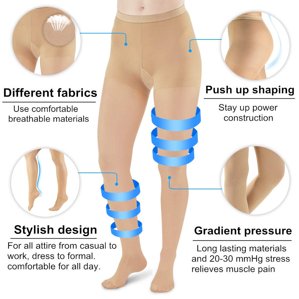 2 Paia Opaco Compressione Collant 20 30 mmHg per le Donne Aiuto a Varcoise Vene gambe Edema Gonfiato Punta Chiusa Gradiente Supporto Calze