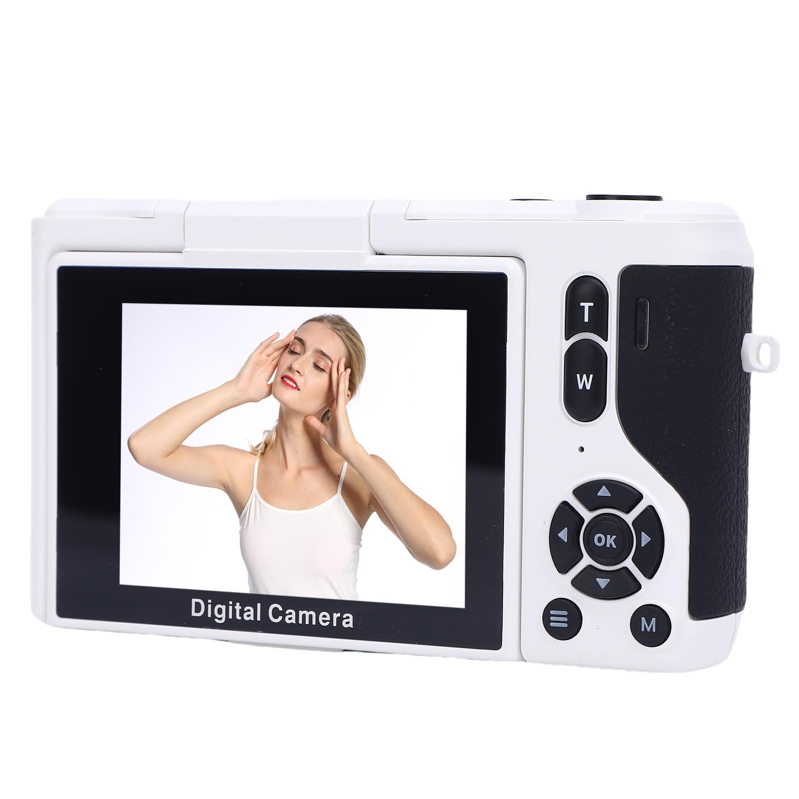 Camera Digitale Mirrorless 4K per Fotografia e Vlogging con Autofocus HD a 64 MP, Zoom 16x, Schermo di Lancio a 180 °, Telecamera da Viaggio Compatta con Stabilizzazione AI (WHITE)