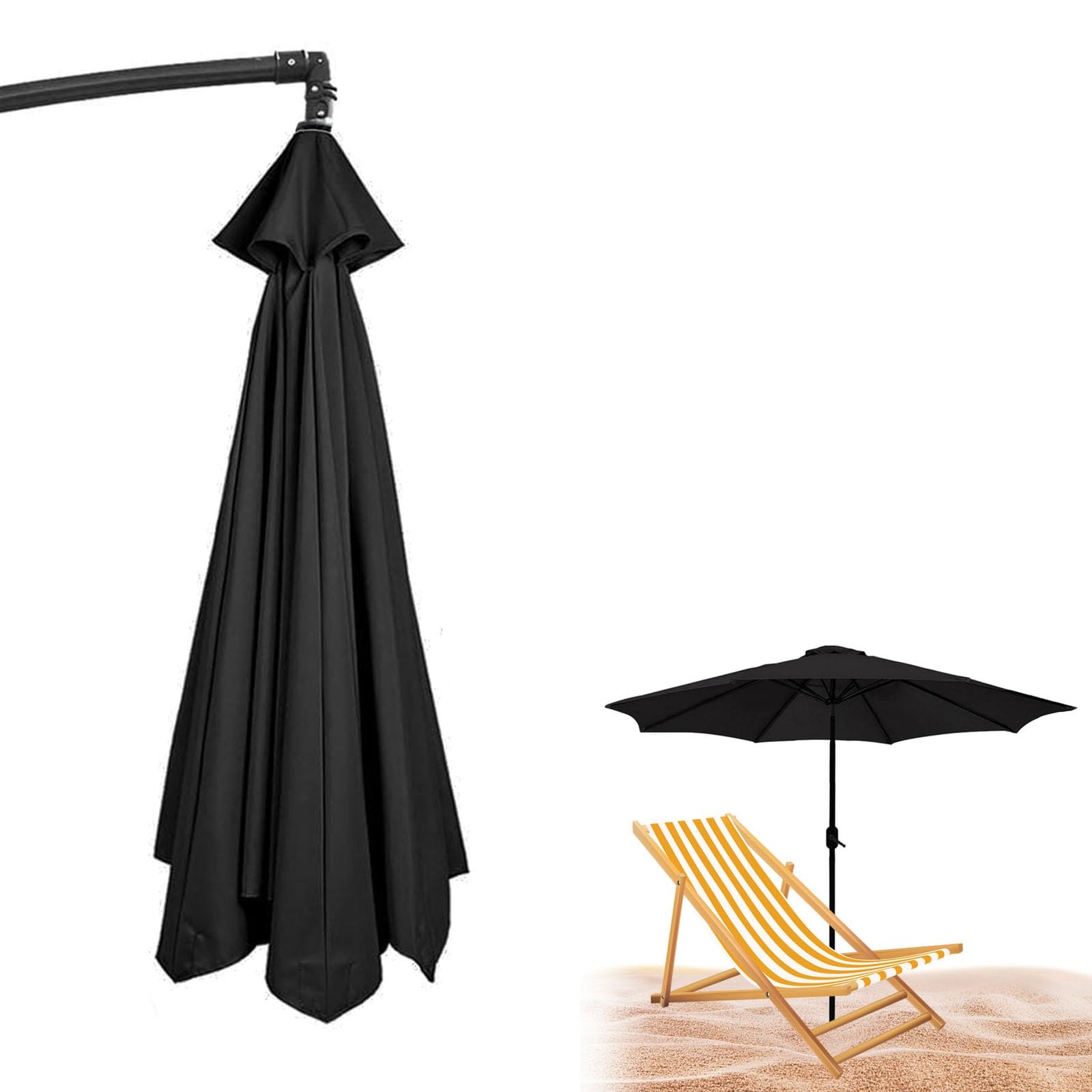 Pink Palm 6.5ft 7.5ft 8.2ft 8.8ft 9.8ft 11.5ft Umbrella Replacement Parasol Canopy, Replacement Fabric Cloth Cover Fit 6/8 Ribs Offset Hanging Umbrella(Black,8ribs-300cm(9.8ft))