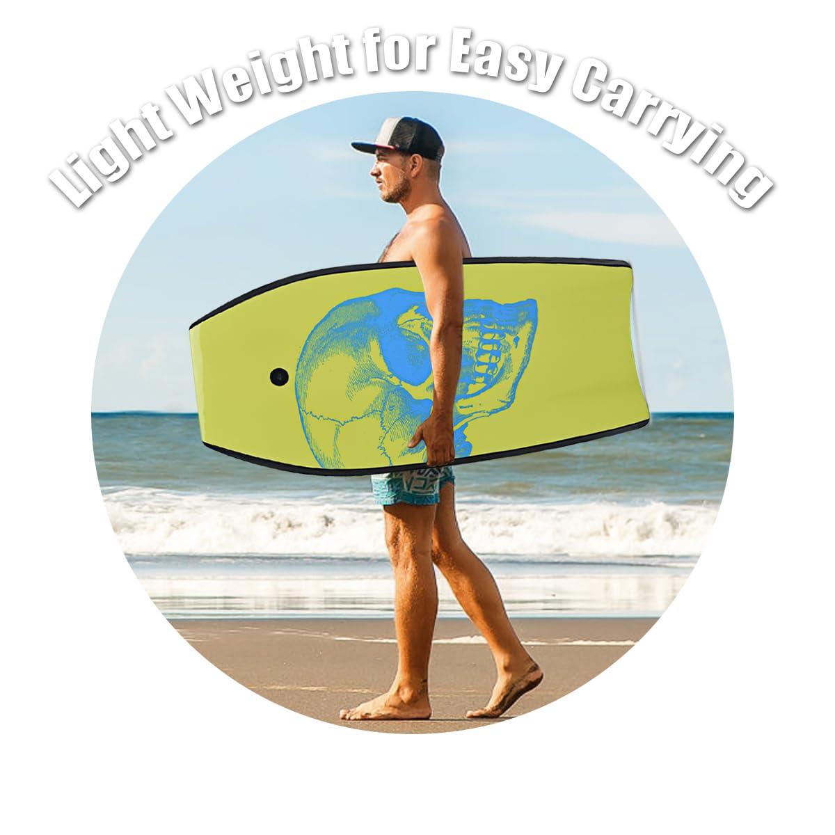 HOMASIS Tavola da Surf L, Bodyboard in XPE e HDPE con Corda per il Polso, Tavoletta Mezzaluna per Surf, Adatta a 14+ Anni, Portata 85 kg, 104 x 51 x 6 cm