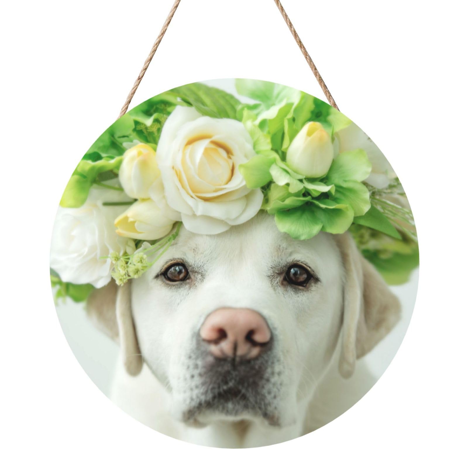 InOmak Funny Labrador Retriever Puppy, Round Wood Panel Painting 12 in, Wall Hanging Painting For Home