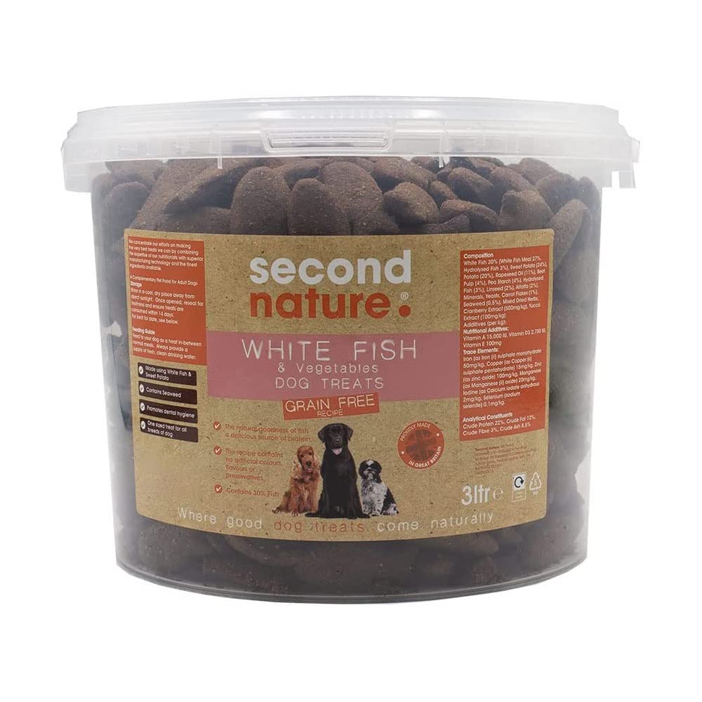 Second Nature Grain Free Dog Treats Fish & Vegetable 3L, Natural Dog Training Treats, Dog Biscuits & Snacks