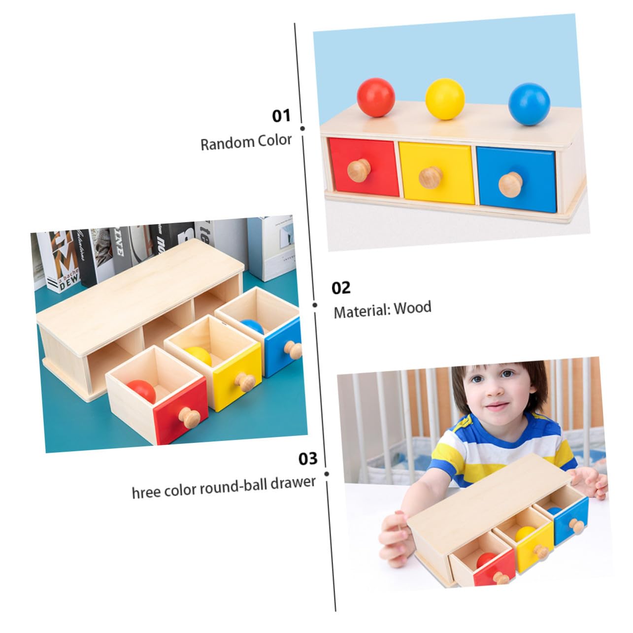 Giocattolo Didattico Cassetto a Sfere Rotonde a 3 Cassetti 1 Pezzo | Aiuto Didattico Precoce, 0-3 Anni, Educazione Genitore-Figlio, Giocattolo Educativo per L’Apprendimento Iniziale