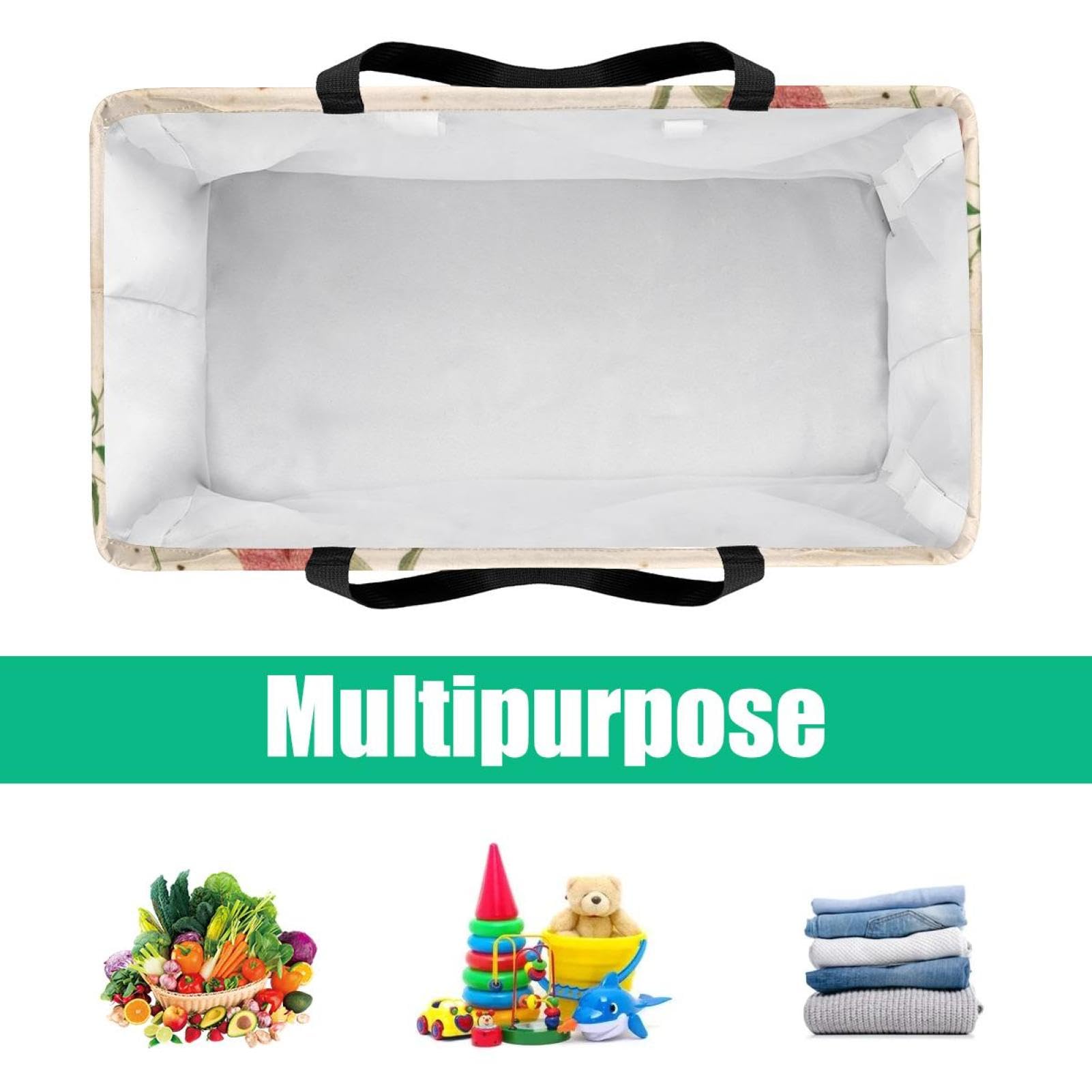 Sac de courses réutilisable, pliable, sac fourre-tout utilitaire lavable, tient debout pour pique-nique, camping – Motif papillons et fleurs sauvages rétro, multicolore, 22.0x12.6x11.4 in/56x29x32 cm