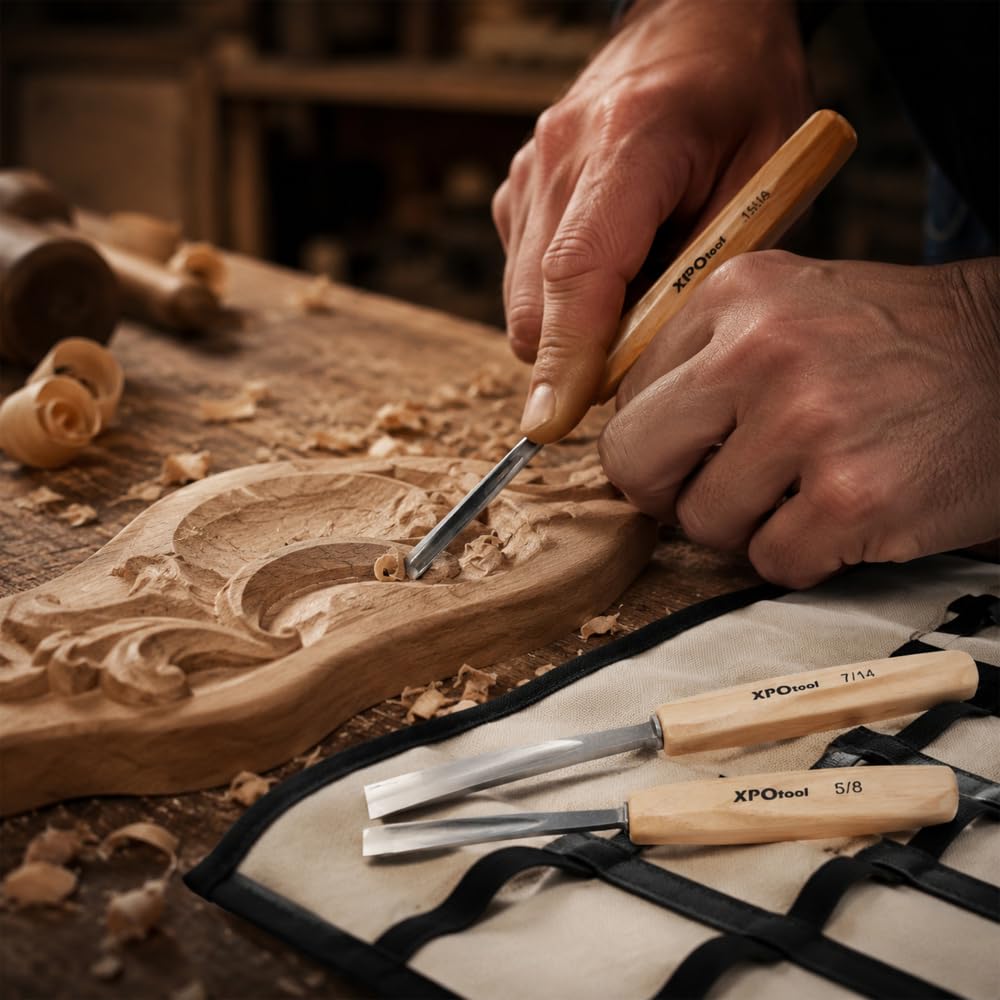 Set di strumenti per intaglio del legno, 12 pezzi, kit professionale per intaglio del legno con scalpello in acciaio 60CRV, manici in salice e borsa di tela, per principianti fai da te
