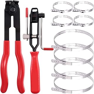 10pcs CV Joint Boot Clamp Pliers Stainless Steel Ear Boot Tie Pliers with 8pcs CV Boot Clamps Automotive Hose Axle Pliers CV Joint Banding Tools for Most Cars Vehicles