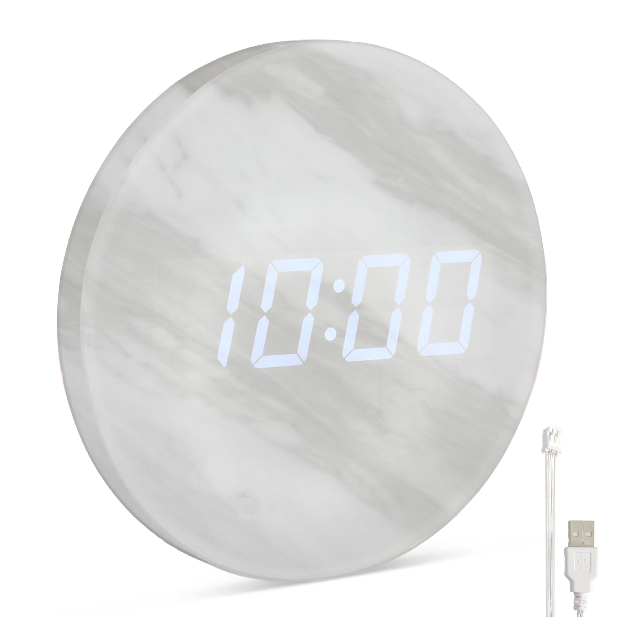 Marble Digital Wall Clock (Wired)- LED Display Clock, Non-Ticking, 12/24 Hour Mode, Night Mode, USB Cable-Powered—Decor for Home/Bedroom/Living Room/Kitchen/Office (9 Inch)
