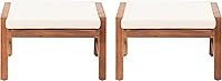 Christopher Knight Home Temecula Outdoor Ottomans with Cushions (Set of 2) Acacia Wood Brown/Cream Weather-Resistant Patio Footrests