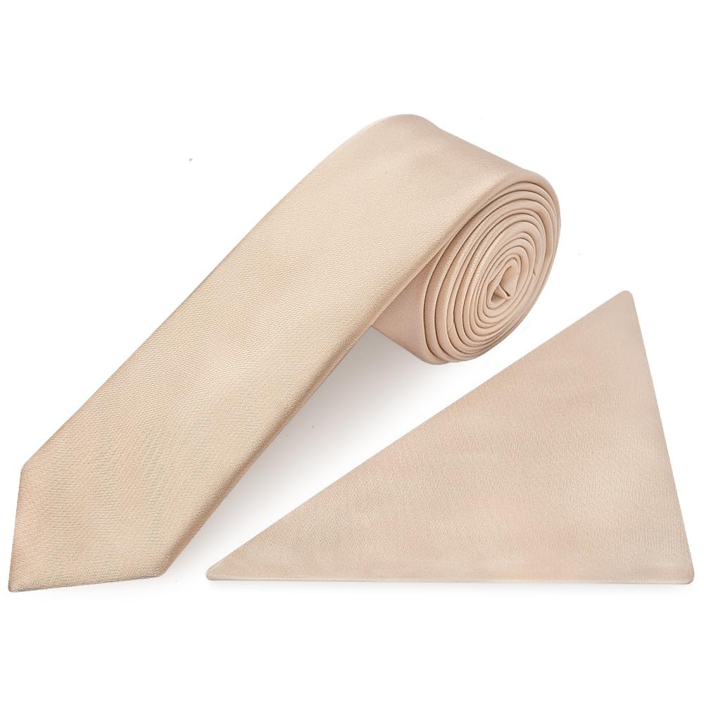 TIES R US Plain Nude Satin Boys Tie and Pocket Square Set