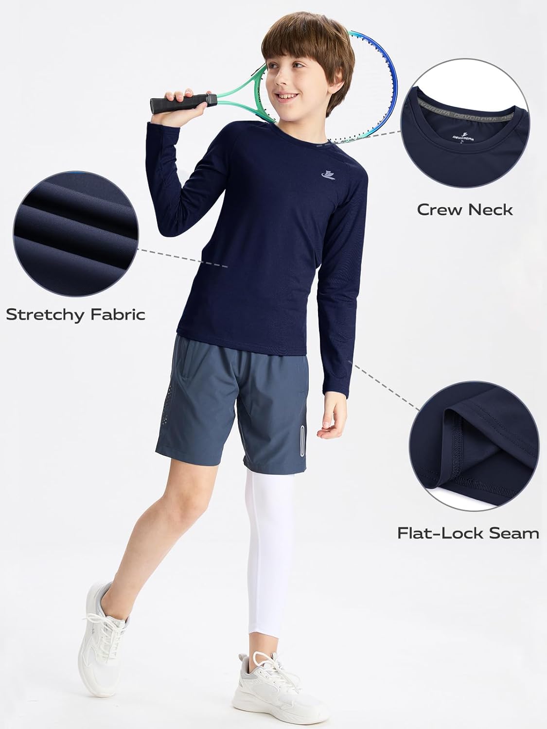 DEVOROPA Youth Boys Compression Thermal Shirt Long Sleeve Kids Fleece Baselayer Soccer Baseball Undershirt Slim/Regular/Husky - Image 6